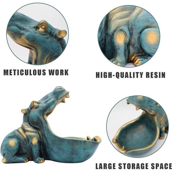 Hippo Statue Home Resin Hippopotamus Figurine Fun Candy Dish,Key Bowl, Sculpture - Picture 2 of 6